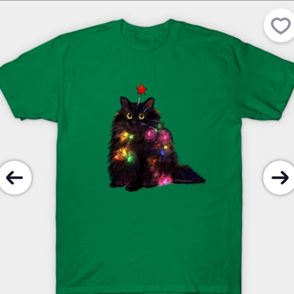 Funny Green Christmas Lights Cat T-Shirt Kids Size 3T - 100% Cotton‎
